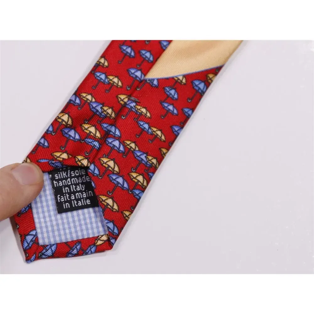 Marchesi di Como Red Umbrella Print Silk Necktie Tie